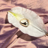 14k yellow gold ring set with moonstone cabochon