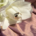 14k yellow gold ring set with moonstone cabochon