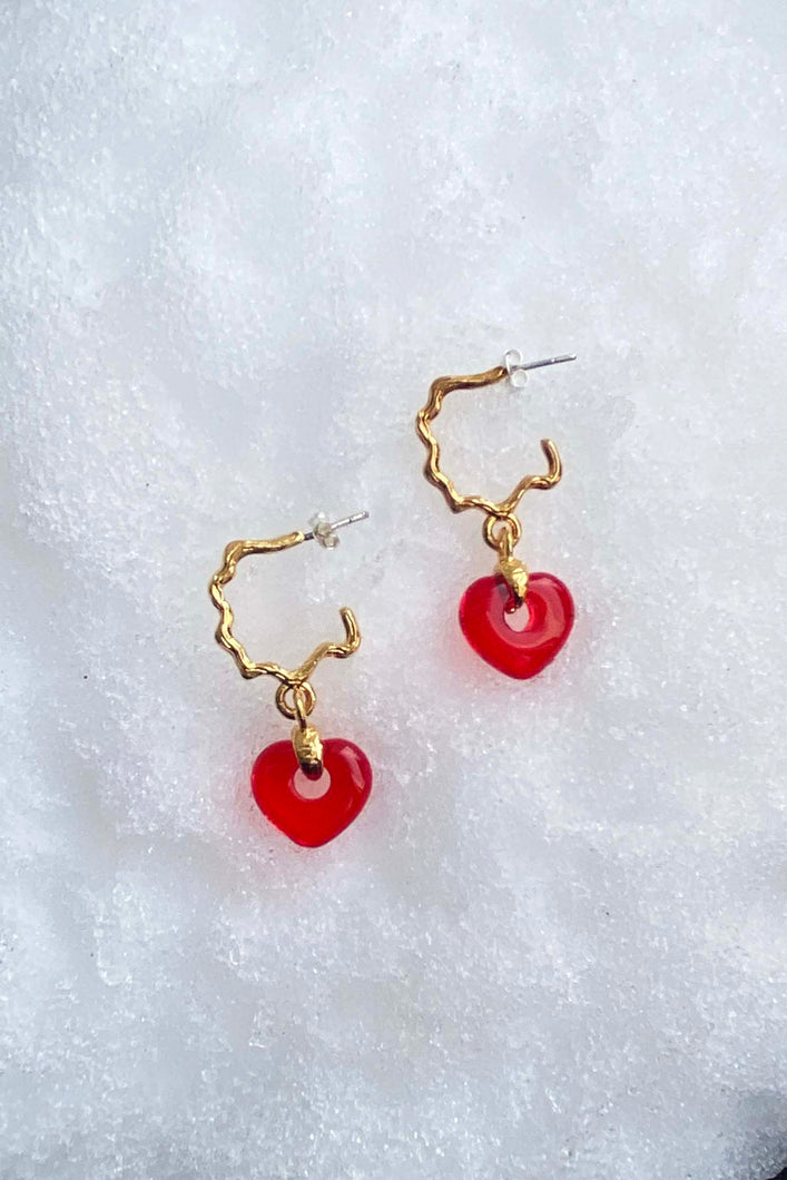GOLD JUICY HOOPS WITH RED HEARTS