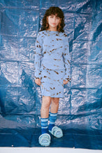 Load image into Gallery viewer, blue lattice hand painted cotton dress with mermaid beads
