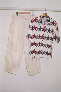 LUSH JEANS IN ECRU STAR SCRAPS PATCHWORK