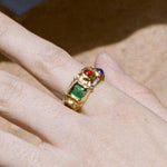 textured brass band ring with glass cabochons