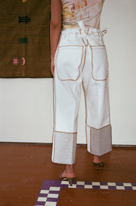 cream linen denim with bonded tailoring canvas detail